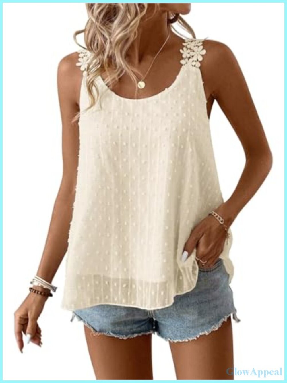 Womens Tank Top Sleeveless Boho Swiss Dot Lace Camisole Casual